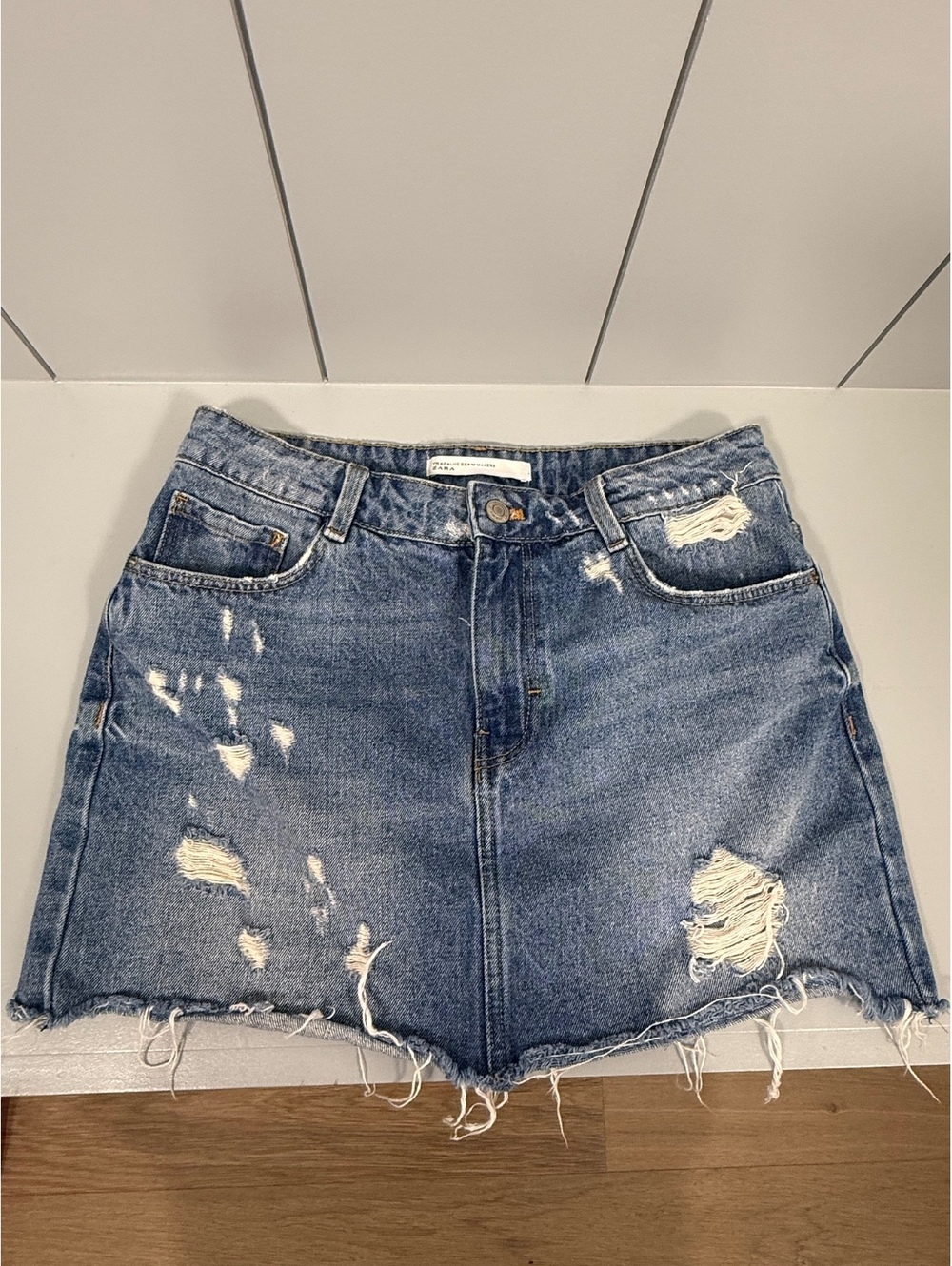 Zara Trafaluc Distressed Denim western y2k Mini Skirt Medium